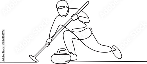 One continuous line drawing of Curling sports vector illustration. Curling sports design in simple linear continuous style vector concept. one line Icon drawing