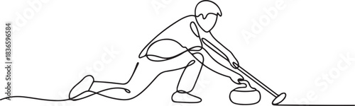 One continuous line drawing of Curling sports vector illustration. Curling sports design in simple linear continuous style vector concept. one line Icon drawing