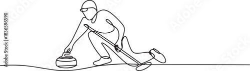 One continuous line drawing of Curling sports vector illustration. Curling sports design in simple linear continuous style vector concept. one line Icon drawing