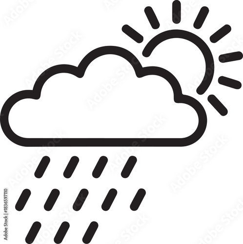 Weather icon indicating occasional showers. Rain and sun at the same time. A natural phenomenon. Vector illustration. one line Icon drawing