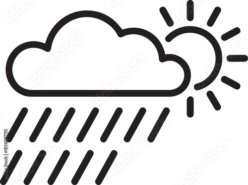 Weather icon indicating occasional showers. Rain and sun at the same time. A natural phenomenon. Vector illustration. one line Icon drawing