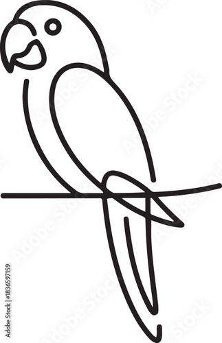 Continuous one line drawing of cute parrot bird with long tail for logo identity. Aves animal mascot concept for national conservation park icon. one line Icon drawing
