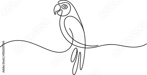 Continuous one line drawing of cute parrot bird with long tail for logo identity. Aves animal mascot concept for national conservation park icon. one line Icon drawing