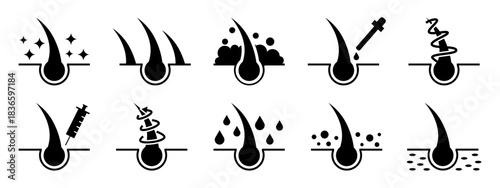 Hair care and shampoo products icons. Vector signs isolated on white.