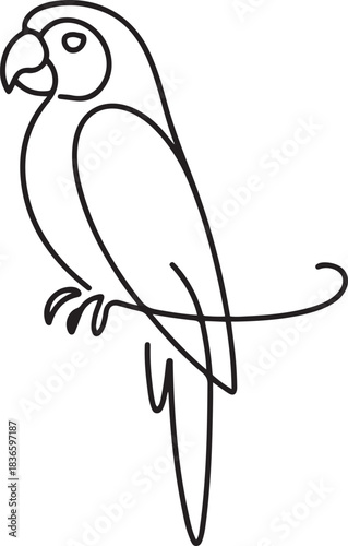 Continuous one line drawing of cute parrot bird with long tail for logo identity. Aves animal mascot concept for national conservation park icon. one line Icon drawing