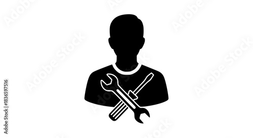 Person with wrench and screwdriver black white icon  