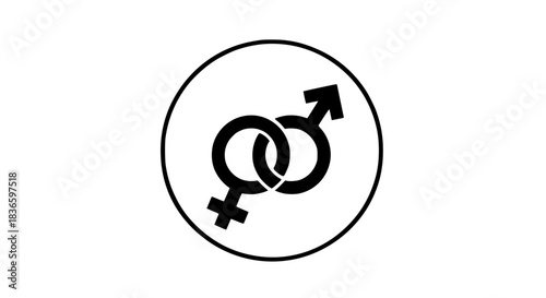 Gender circle emblem with symbols black white icon 