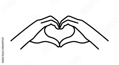 Hands making clear heart gesture icon black white icon 