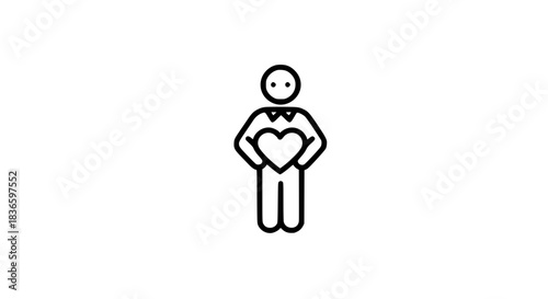 Man carrying heart black white icon 