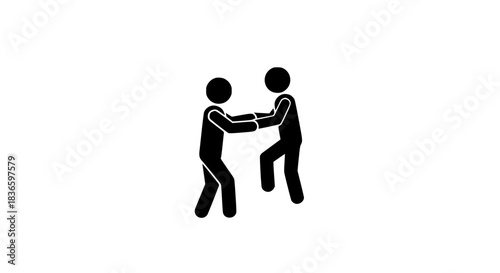 Men moving in dance black white icon