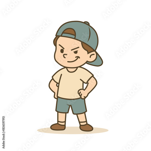 Smart Boy Looking Sideways with Teal Cap cartoon illustration, Vector illustration in flat style.