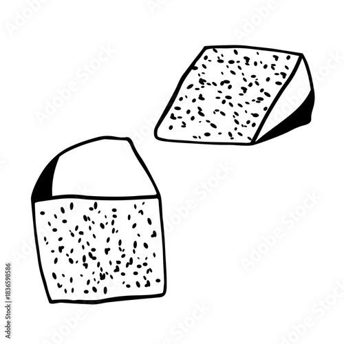 Two wedges of blue cheese on white background hand-drawn vector illustration