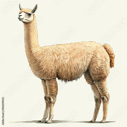 watercolor painting of Alpaca, isolated on a white background.
