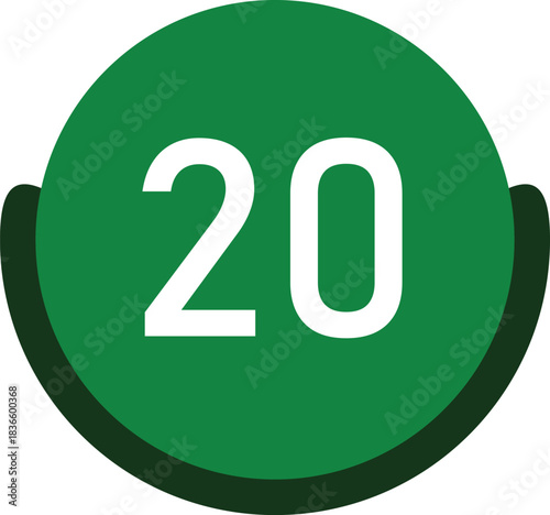 20 calendar number icon vector round green circle with white text