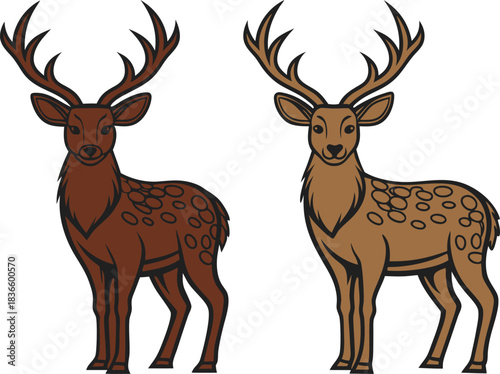 Set of deer vector illustrations with simple animal silhouettes