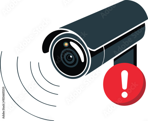 Cctv camera security with alarm concept surveillance video technology flat vector illustration isolated on transparent