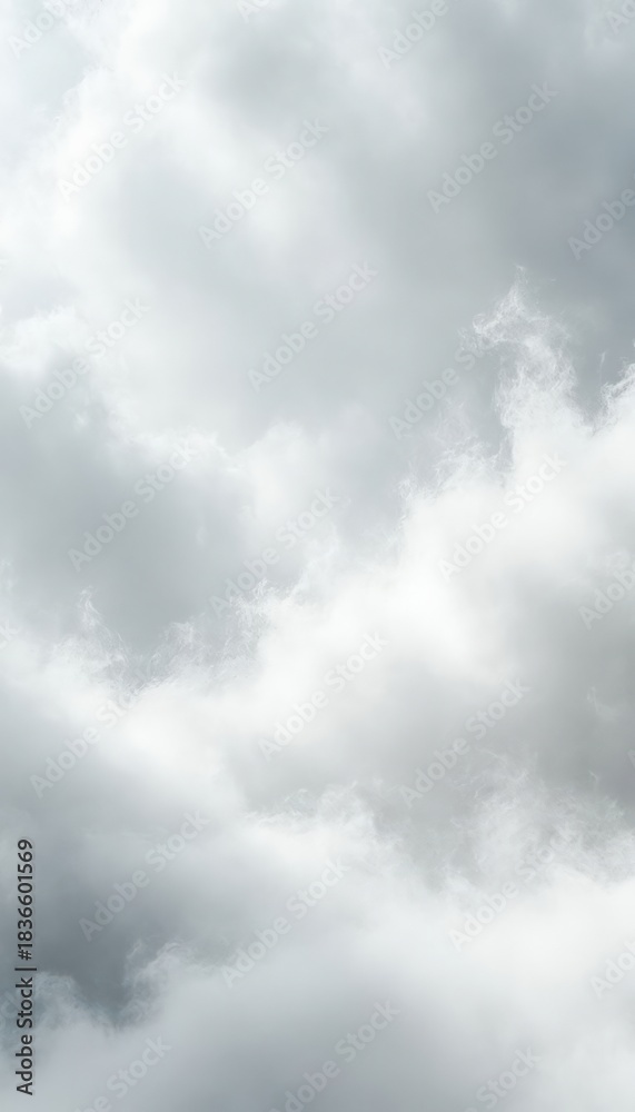 Obraz premium Soft gray clouds fill the sky, creating a serene atmosphere with varying shades of white and gray, evoking a sense of calm and tranquility in the natural environment