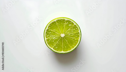 Lime slice on white background, fresh citrus fruit.