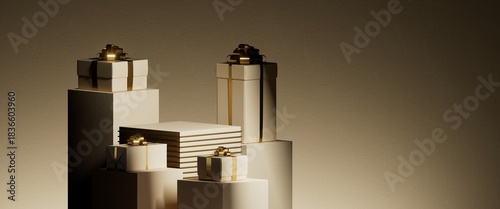 3d render. Abstract minimalist Christmas background. Elegant holiday banner mockup