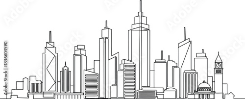 City Skyline Silhouette Line Drawing cityscape buildings