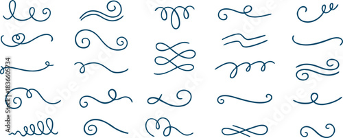 Hand-drawn swirl elements create elegant decorative accents. Smooth curly lines add charm to invitations, branding, and artwork. A refined vector collection for creative designs.