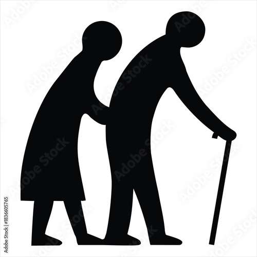 Silhouette of Elderly Person with Caregiver Offering Support