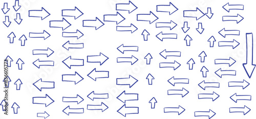 Hand-drawn arrow icons create a dynamic directional set. Clean sketch outlines make them ideal for guides, maps, and presentations. A versatile collection for any creative project.