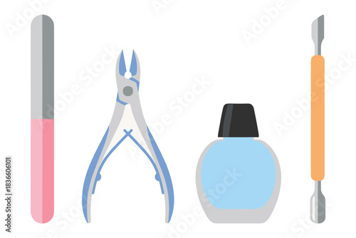 Manicure pedicure set nail care tools vector illustration on white background