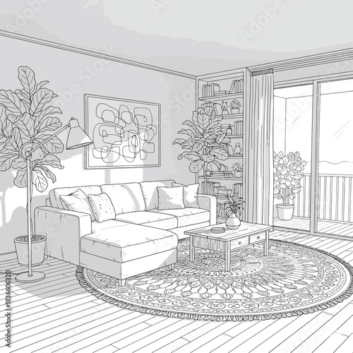 Spacious Modern Living Room Interior with Large Sectional Sofa