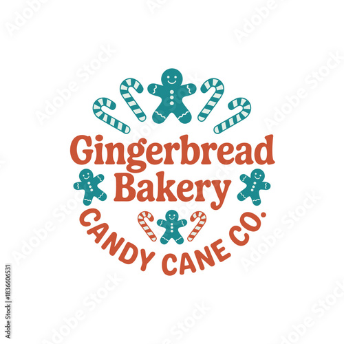 Gingerbread Bakery Candy Cane Logo – Cute Christmas Bakery Emblem