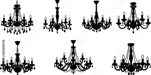 Chandelier silhouette, Crystal chandelier silhouette, Chandelier, Decoration light, Vintage chandelier, Candlestick silhouette, Vintage chandelier silhouette