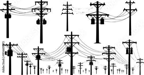 Electric pole silhouette, Utility pole silhouette, Electric pole , Power lines pole silhouette, Power pole silhouette