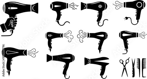 Hair dryer silhouette, Blow dryer silhouette, Blow dryer, Barber tools, Hair blower, Hair dryer, Hair dryer vector illustration