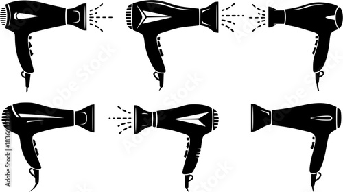 Hair dryer silhouette, Blow dryer silhouette, Blow dryer, Barber tools, Hair blower, Hair dryer, Hair dryer vector illustration