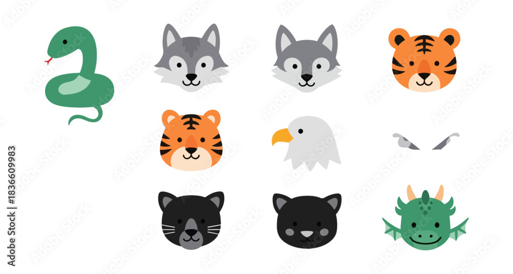 Obraz premium Cartoon animal heads assortment for design projects