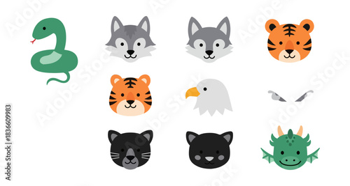 Cartoon animal heads assortment for design projects