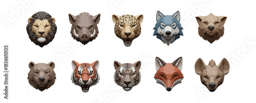 Animal heads collection isolated on black background