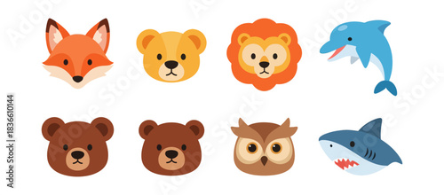 Cartoon animal heads assortment illustrations
