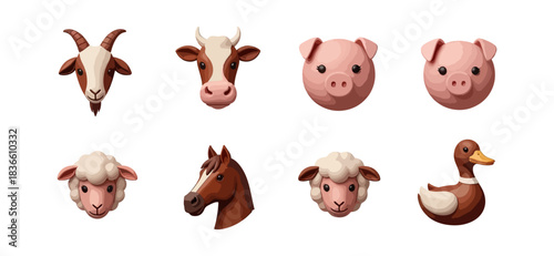 Farm animals illustration set headshots graphic resource concept