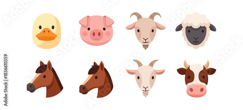 Farm animal head icons set