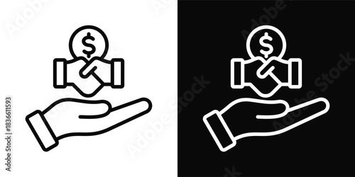 Business Partnership  Icon Set White And Black Background Style