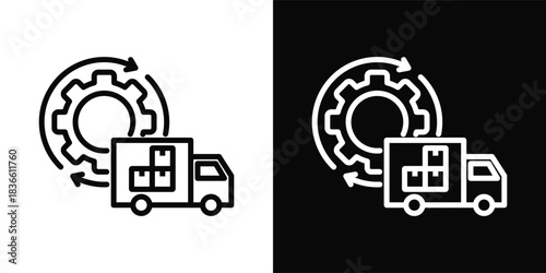 Supply Chain Management  Icon Set White And Black Background Style