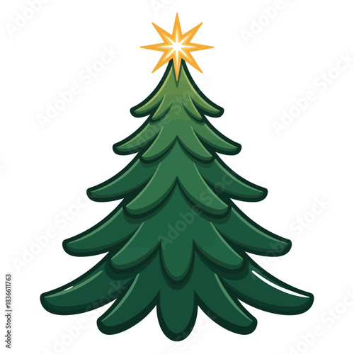 Stylized green christmas tree with a bright star topper