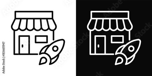 Start Up  Icon Set White And Black Background Style