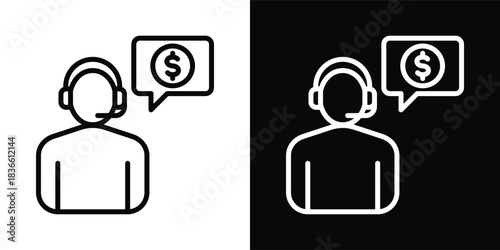 Customer Service  Icon Set White And Black Background Style
