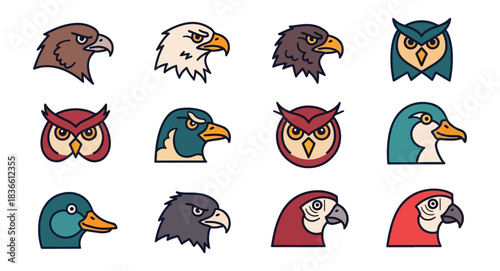 Various stylized bird illustrations on a dark backdrop perfect for design and editorial uses