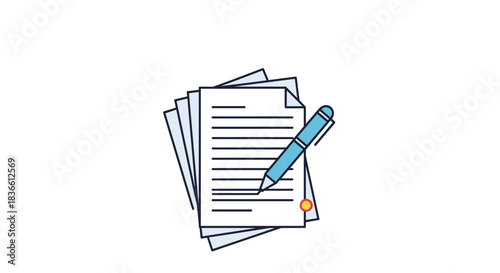 Stack of official documents or a contract with a pen ready for a signature, representing an agreement or legal paperwork.