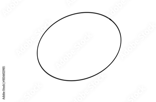 A simple black outline drawing of an oval shape with a slightly tilted orientation on a white background