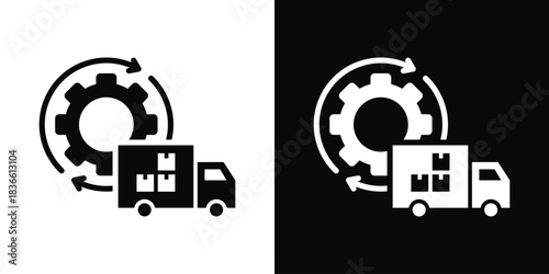 Supply Chain Management  Icon Set White And Black Background Style