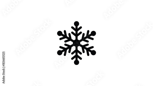 Simple black silhouette of a snowflake icon on a clean white background representing winter and cold weather